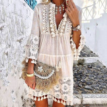 Load image into Gallery viewer, Summer Autumn Sexy V-Neck Boho Dress Tassel Hollow Out Mini Dresses Women 2019 New Bohemian Floral Printed Beach Dress Vestidos